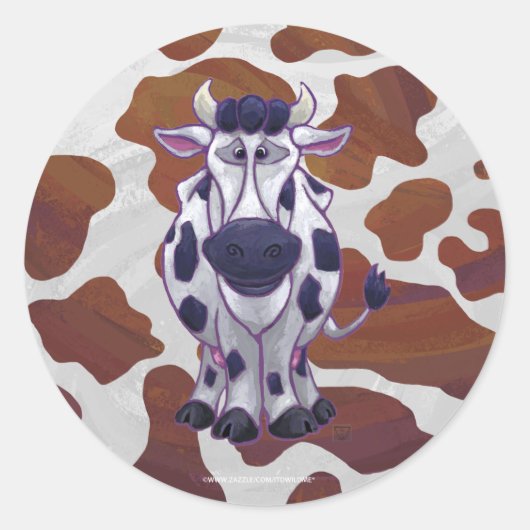 Sticker Rond Wild me Vache Brown et blanche Impression (Devant)