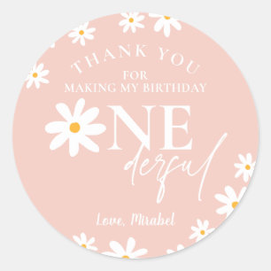 Sticker Rond Wild One 1er anniversaire Boho Retro Blush Pink Da