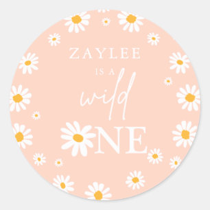 Sticker Rond Wild One 1er anniversaire fête Boho Retro Peach Da