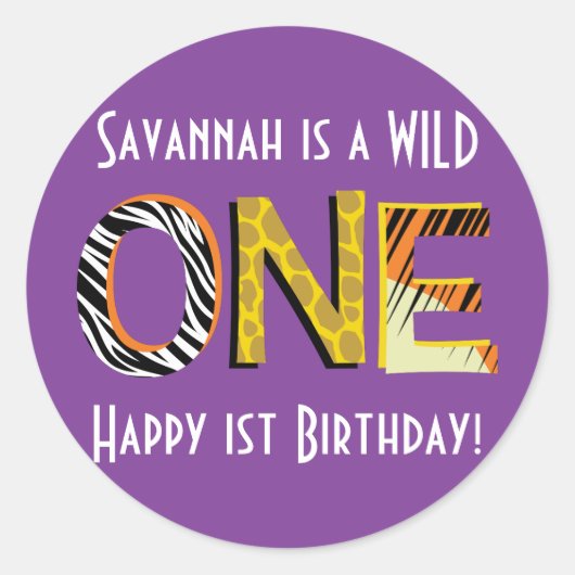 Sticker Rond Wild One 1er anniversaire fête enfants Safari (Devant)