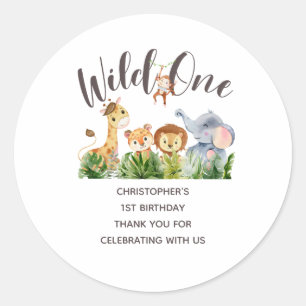 Sticker Rond Wild One Baby Animals Jungle Safari 1er anniversai