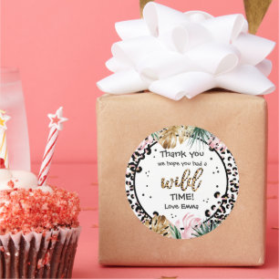 Sticker Rond Wild One Birthday Empreinte de léopard Wild Jungle