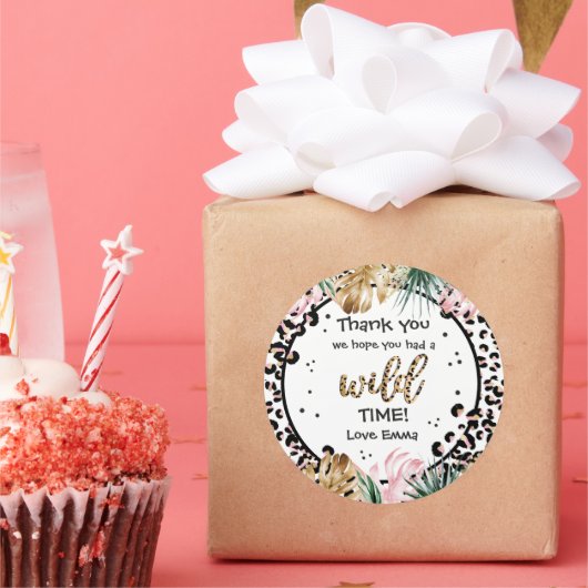 Sticker Rond Wild One Birthday Empreinte de léopard Wild Jungle (Fête)