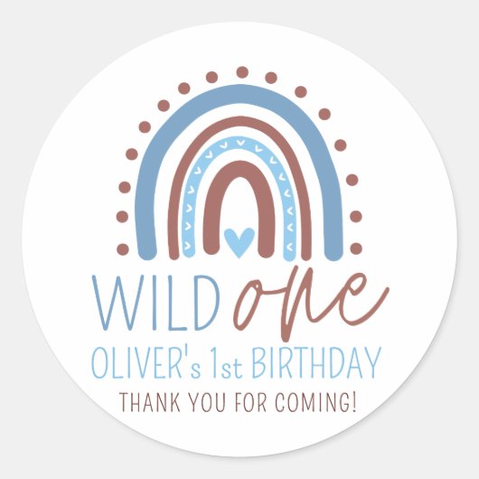 Sticker Rond Wild ONE Boho Rainbow Blue Boy Anniversaire 1er Re (Devant)