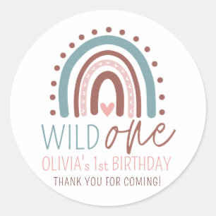 Sticker Rond Wild ONE Boho Rainbow Rose Girl Anniversaire 1er R