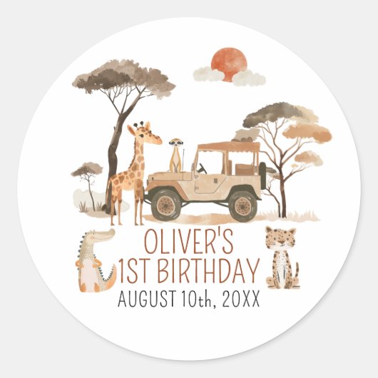 Sticker Rond Wild One Boy 1er Anniversaire Safari (Devant)