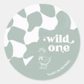 Sticker Rond Wild One Dapper Duck 1st Birthday Sage green  (Devant)