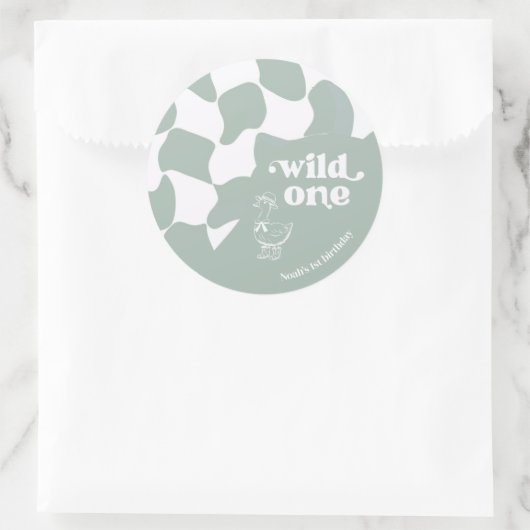 Sticker Rond Wild One Dapper Duck 1st Birthday Sage green (Sac)