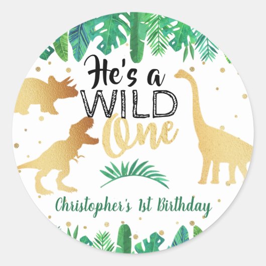 Sticker Rond Wild One Dinosaur Boys 1er anniversaire (Devant)