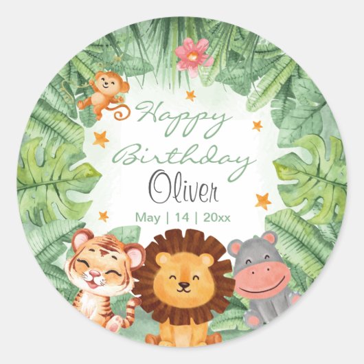 Sticker Rond Wild one Jungle Animaux Tropical Boy Anniversaire (Devant)