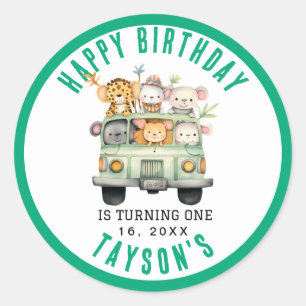 Sticker Rond Wild One Jungle Safari Animaux Garçon 1er annivers