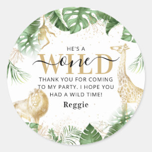 Sticker Rond Wild One Jungle Verdure & Merci d'or Anniversaire