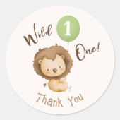 Sticker Rond Wild One Lion Sage Green Balloon Boy 1er anniversa (Devant)