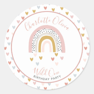 Sticker Rond Wild One Muted Rainbow Girl's 1st Birthday Party