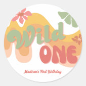 Sticker Rond Wild One Retro Rainbow Daisy Premier anniversaire (Devant)