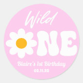 Sticker Rond Wild One Rose White Daisy Retro 1er Anniversaire (Devant)