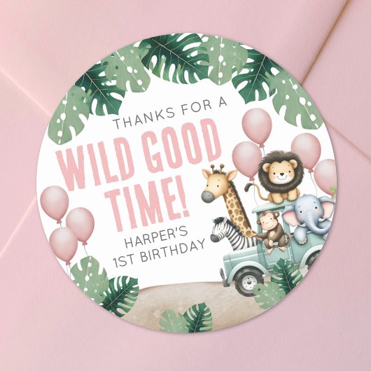 Sticker Rond Wild One Safari 1st Birthday