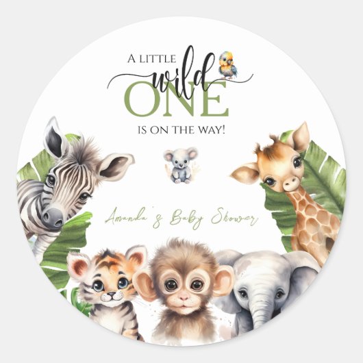 Sticker Rond Wild One Safari Animal Jungle Baby shower (Devant)