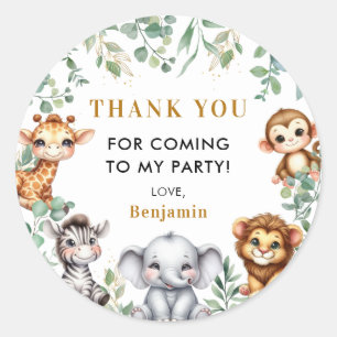 Sticker Rond Wild One Safari Animaux 1er anniversaire Merci