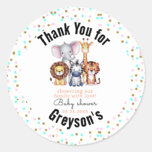 Sticker Rond Wild One Safari Animaux Baby shower garçon