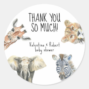Sticker Rond Wild One Safari Animaux Baby shower Merci