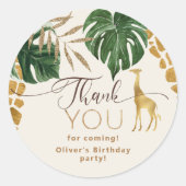 Sticker Rond Wild one Safari animaux girafe Anniversaire Merci (Devant)