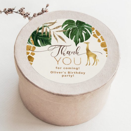 Sticker Rond Wild one Safari animaux girafe Anniversaire Merci