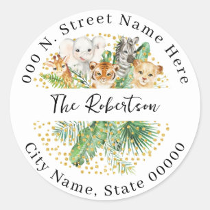 Sticker Rond Wild One Safari Animaux Retour Adresse