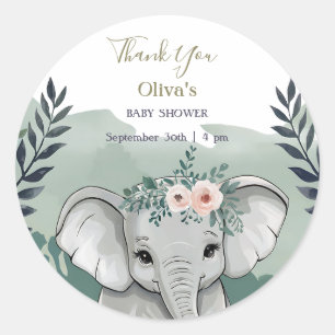 Sticker Rond Wild One Safari Elephant Baby shower Classic Round