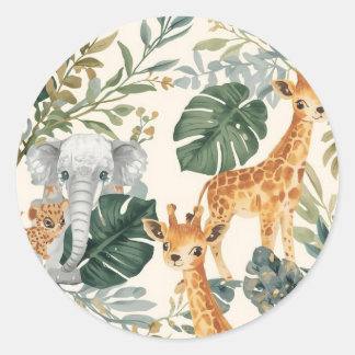 Sticker Rond Wild One Safari Jungle Animals Birthday Classic