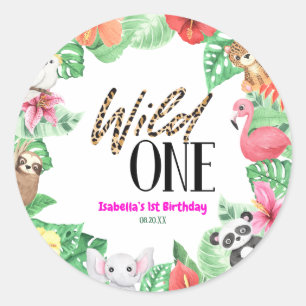 Sticker Rond Wild One Tropical Animal 1er fête d'anniversaire