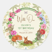 Sticker Rond Wild One Whimsical Forest Floral Birthday (Devant)