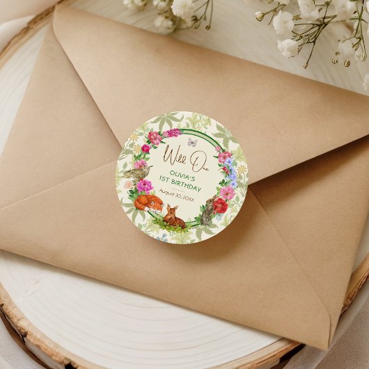 Sticker Rond Wild One Whimsical Forest Floral Birthday