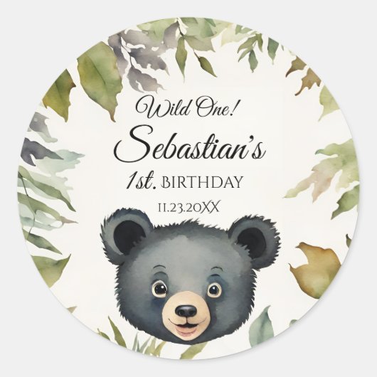 Sticker Rond Wild One Woodland Bear Anniversaire (Devant)