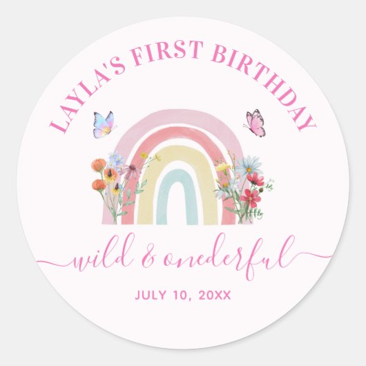 Sticker Rond Wild & Onedering Fleur sauvage Rainbow 1er anniver (Devant)