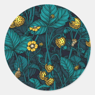 Sticker Rond Wild strawberries, yellow and blue