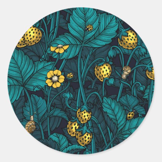 Sticker Rond Wild strawberries, yellow and blue (Devant)