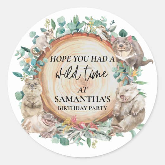 Sticker Rond Wild Time mignon Animaux australiens Anniversaire (Devant)