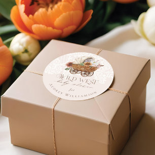 Sticker Rond Wild West Country Western Floral Wagon Baby shower