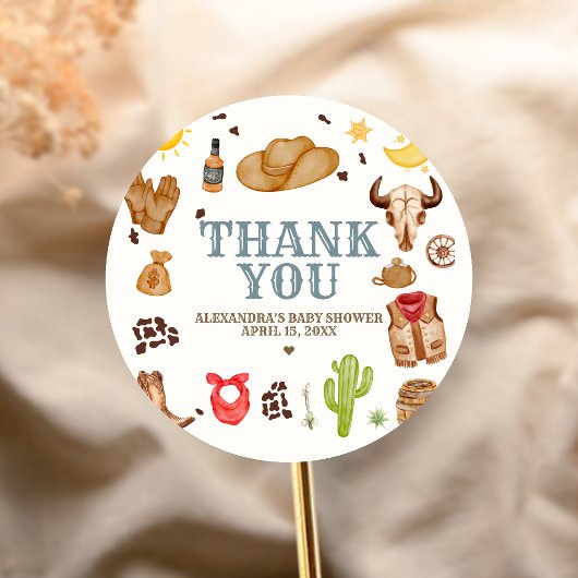 Sticker Rond Wild West Cowboy Rodeo Baby Shower