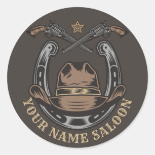 Sticker Rond Wild West Revolver Horseshoe Western Cowboy Saloon