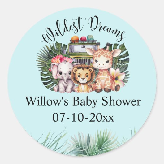 Sticker Rond Wildest Dreams Safari Adventure Baby Shower  (Devant)