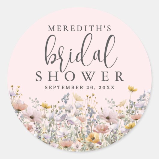 Sticker Rond Wildflower Blush Pink Bridal Shower (Devant)