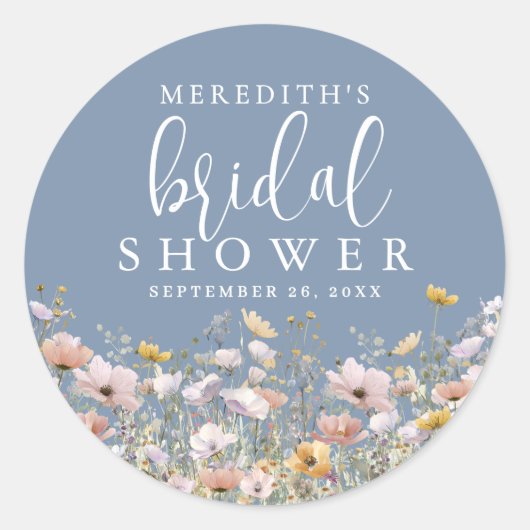 Sticker Rond Wildflower Dusty Blue Bridal Shower (Devant)