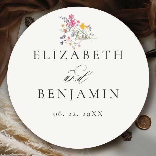 Sticker Rond Wildflower Grace Modern Floral Romantic Wedding