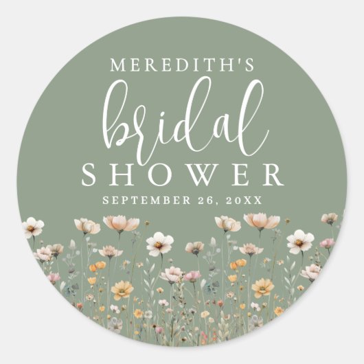 Sticker Rond Wildflower Sage Green Bridal Shower (Devant)