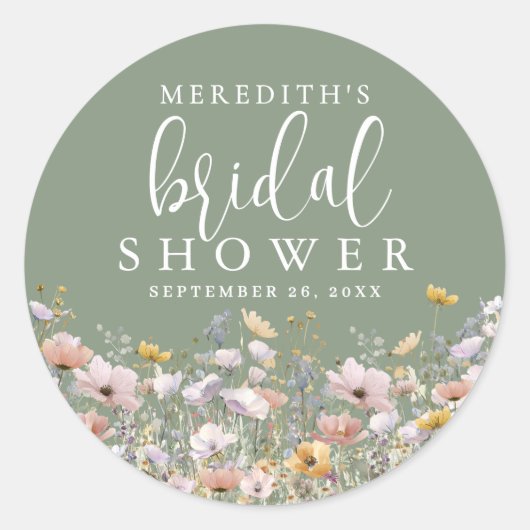 Sticker Rond Wildflower Sage Green Bridal Shower (Devant)