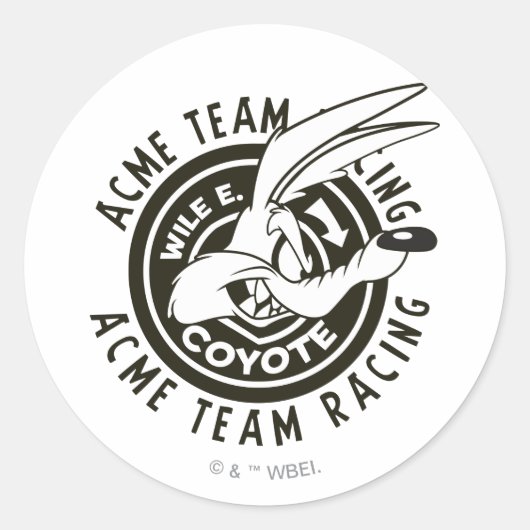 Sticker Rond WILE E. COYOTE™ Acme Team Racing B/W (Devant)