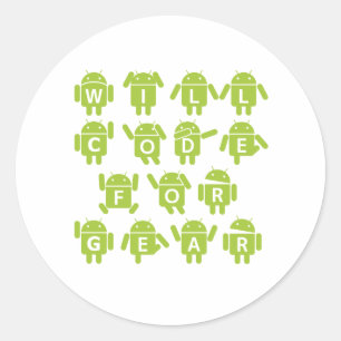 Sticker Rond Will Code For Gear (Développeur Logiciel Bugdroid)