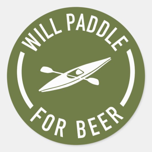 Sticker Rond Will Paddle for Beer (Devant)